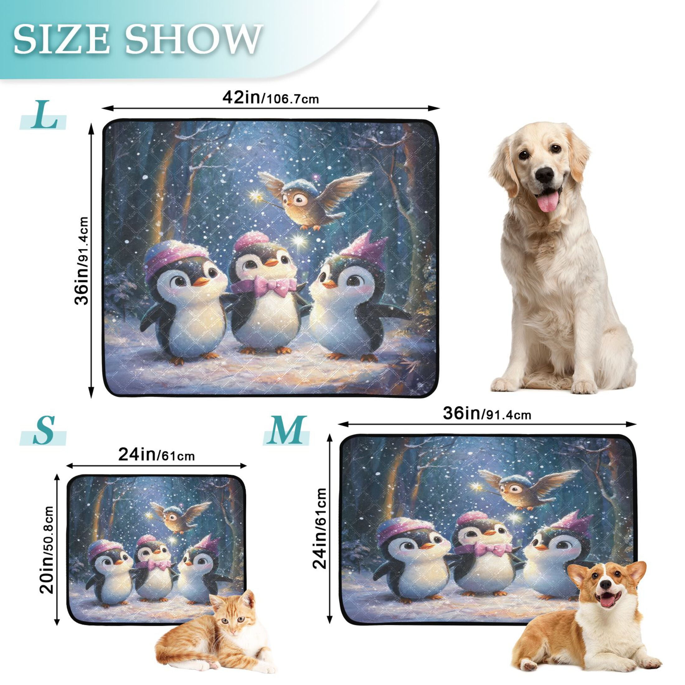 Qxltty Three Cute Cartoon Penguins Cat litter Pads Pet Set of 3 Diaper Mats Center Anti-leakage Layer Absorbent Soft and Comfortable