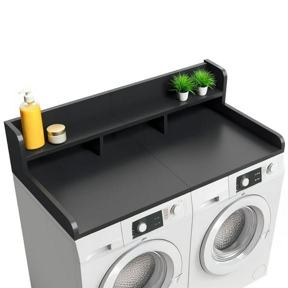 54 Inch Washer Dryer Topper with High Edge Waterproof MDF Double Layer Counter Storage for Laundry