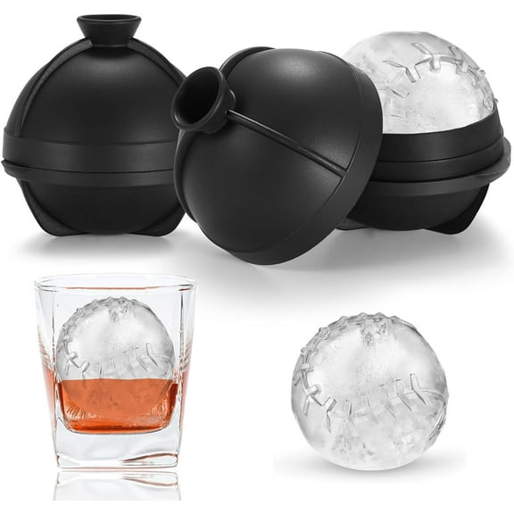 3D Baseball Ice Cube Molds, Novelty Baseball Gifts Stuff for Men, 2.5" Large Silicone Round Ball Ice Cube Tray for Cocktails,Bourbon,Brandy, Whiskey