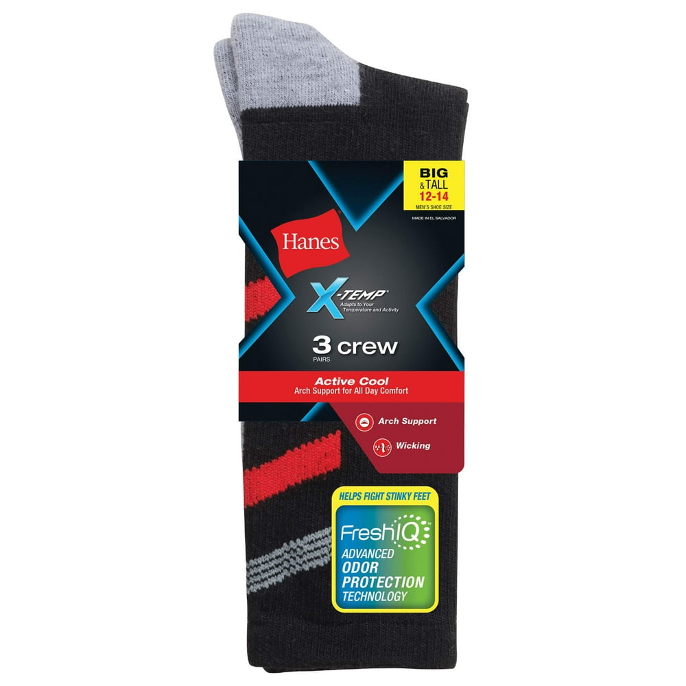 Hanes Men's XTemp Active Cool Crew Socks, 3 + 1 Bonus Pack Walmart