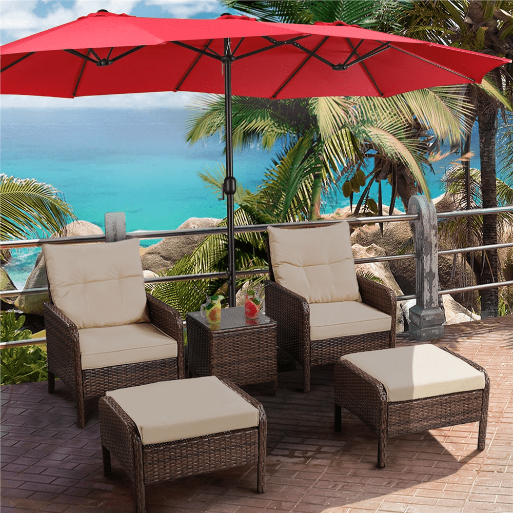 Renwick 13 Ft Outdoor Patio Parasol Umbrella with Base Stand, Red