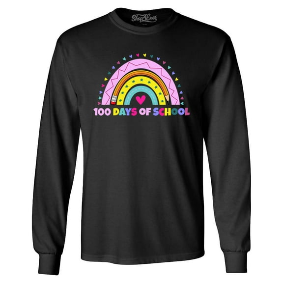 Shop4Ever Men's 100 Days of School Rainbow Long Sleeve Shirt Small Black