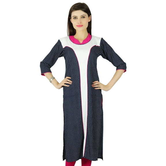 Bimba Womens Blue Kurta Kurti Contemporary Chic Style Indian Blouse Casual Top