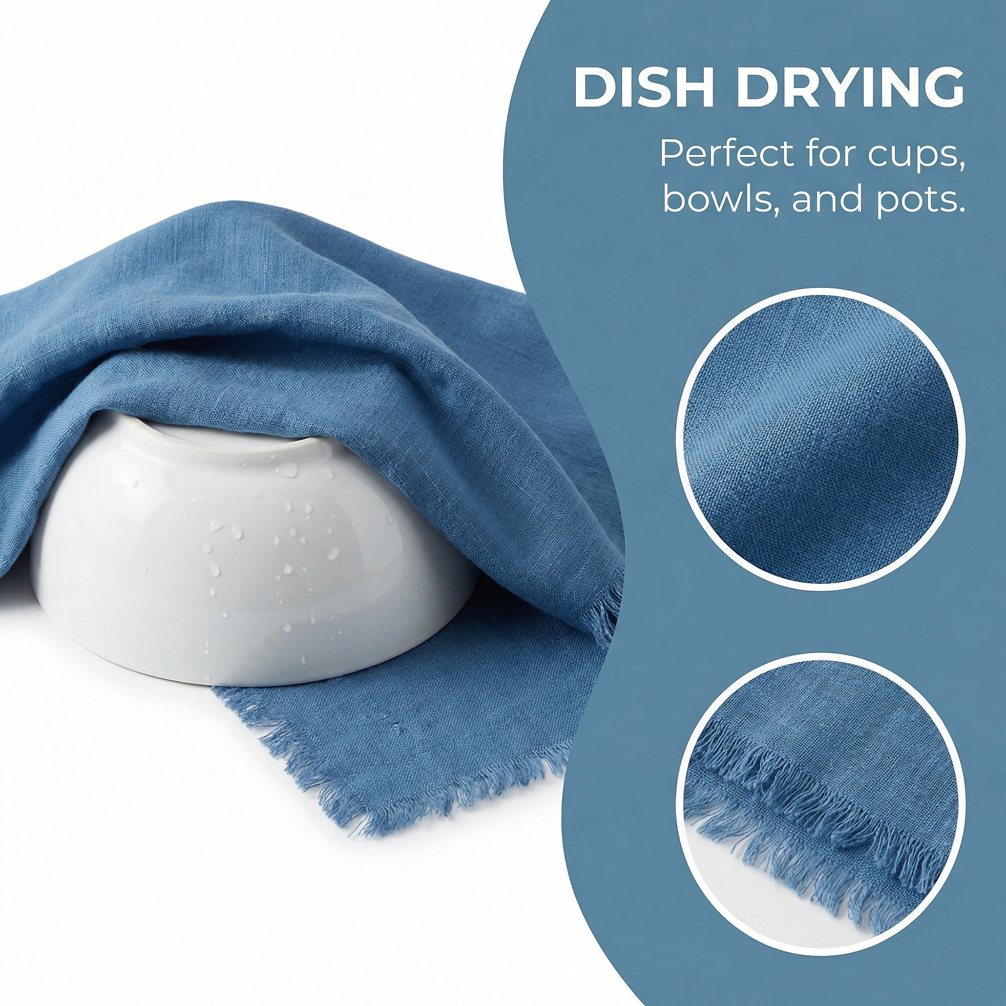 Unique Bargains Soft Absorbent Cotton Linen Kitchen Towels 4 Pack Blue 18" x 18"