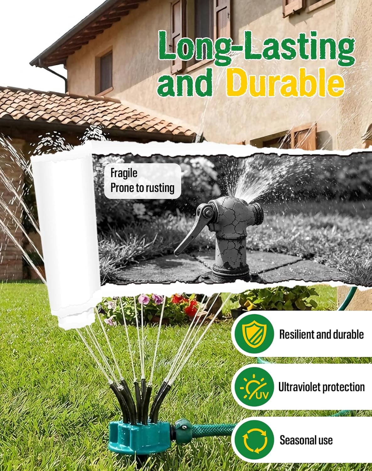 360° Coverage Precision Garden Irrigation Sprinkler, Sprinklers for Yard, Lawn Sprinkler Large Area Coverage, Multi-Adjustable Flex Design Above Ground Irrigation Garden Sprinkler System