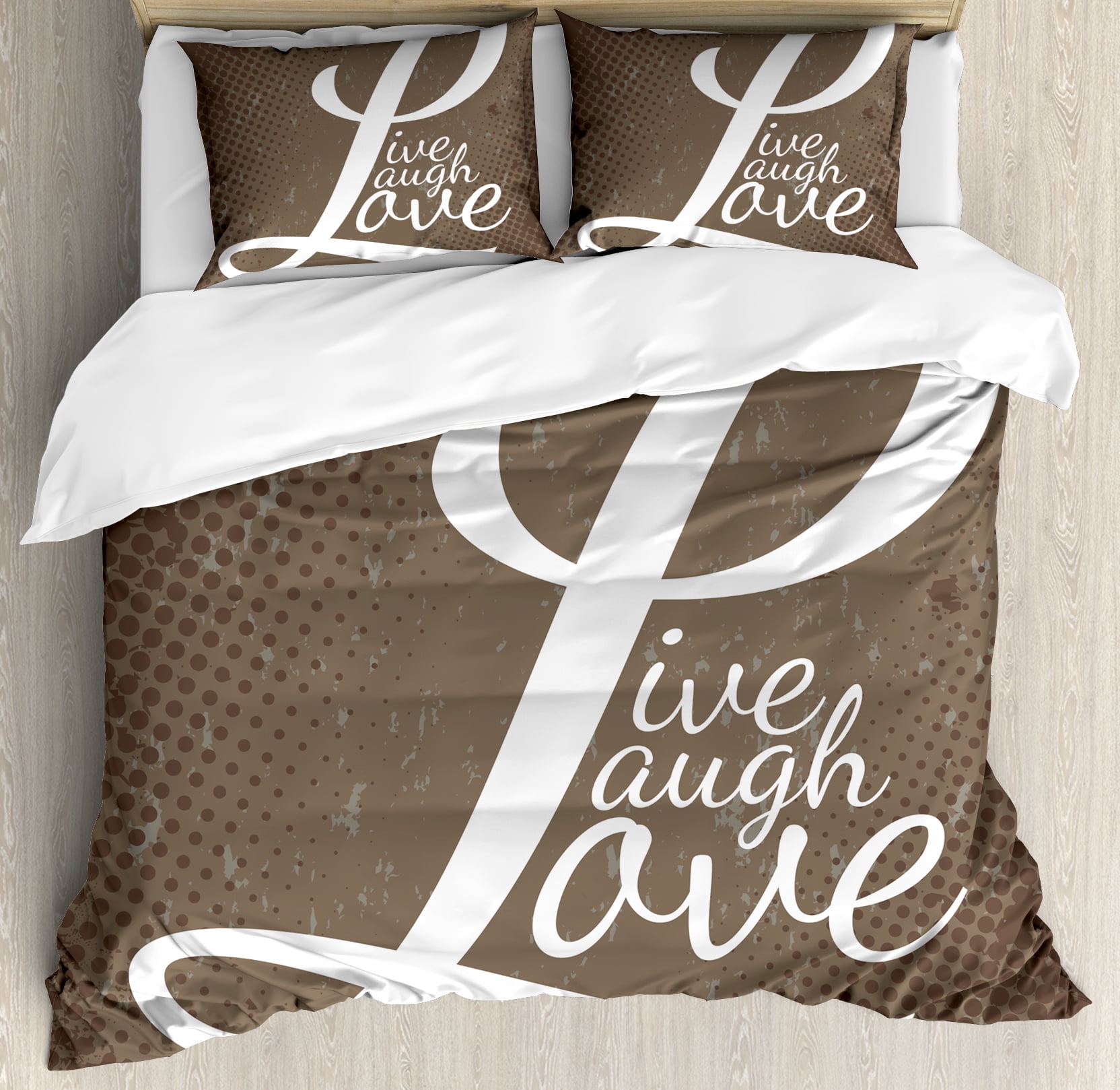 Live Laugh Love Duvet Cover Set, Words Live Laugh Love on Halftone Worn