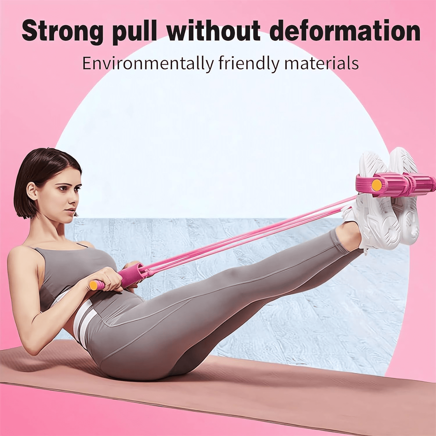 FORICOM 4 Tubes Natural Latex Foot Pedal Elastic Pull Rope with Handle Fitness Equipment Bodybuilding Expander for Abdomen/Waist/Arm/Leg Stretching Slimming Training（Pink）
