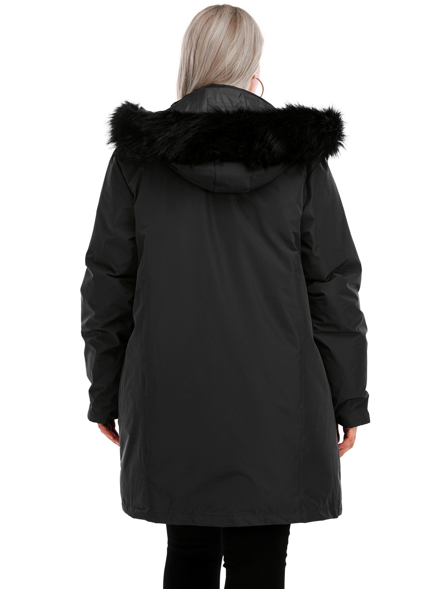 LELINTA Women Plus Size Winter Coats Hooded Warm Puffer Lined Jacket Zip Parka Raincoat Active Outdoor Trench Long Coats - image 5 of 7