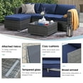 thumbnail image 3 of Modern Outdoor Patio Furniture Set，5-Piece Gray Wicker Sectional Sofa, with Navy Blue Cushions and Coffee Table, Perfect for Gardens, Patios, and Backyards, 3 of 5