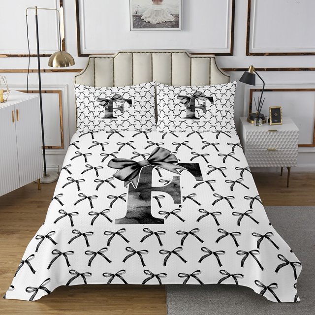 Erosebridal Ensemble de Courtepointe avec Nœud pour Lit Grand Size, Ensemble de Lit avec Initiale Monogrammée, Décoration de Chambre Rêveuse, Léger, 3 Pcs