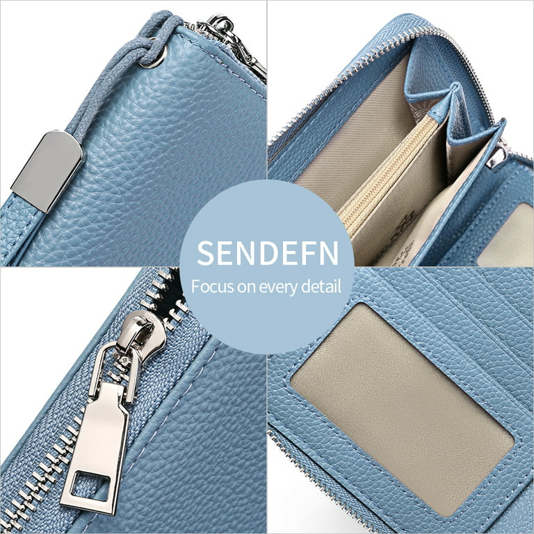 SENDEFN Leather Women Wallet RFID Blocking Zipper Around Phone Holder  Clutch Wristlet Large Capacity
