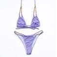 thumbnail image 4 of Wuxian Women 2 Piece Bikini Set Swimwear Summer Solid Color Chain Halter Backless Deep V-Neck Spaghetti Strap Push-Up Padded Bra Low Waist Swimsuit Fashionable Beachwear,Purple,S, 4 of 6