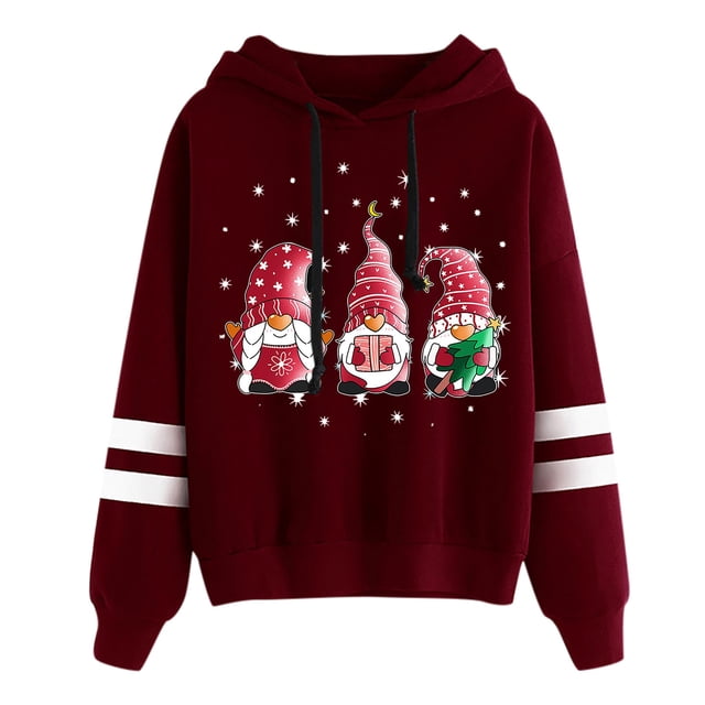 Sweat-Shirt d'Hiver pour Femmes Hoodie Mode Pull Mi-Long Blouse Ample Chaud Col Rond Cardigan Noël Hoilidy Extérieur Imprimé Xmas Pull