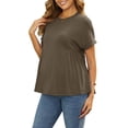 thumbnail image 4 of INSPIRE CHIC Women's Maternity Babydoll Top Short Sleeves Pleated Waist Pregnancy Tee Shirt Oversized Peplum Casual Loose Blouse 2XL Coffee, 4 of 6