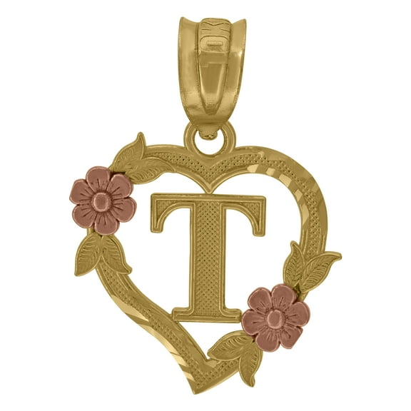 10k Yellow & Rose Gold Women Initial "T" Letter Pendant 1.1g Diamond Cut Charm