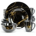 thumbnail image 4 of Elama Fine Marble 16 Piece Porcelain Dinnerware Set in Black with Gold Veins, 4 of 6