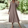 thumbnail image 4 of SDNall Women's Casual V-Neck Dress with Long Sleeve, Pocket Maxi Dress, 4 of 9