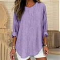 thumbnail image 3 of Tunic Tops for Women Loose Fit - Striped Crewneck Tees Roll Up Long Sleeve T Shirts Ladies Fall Winter Clothes (M, Purple), 3 of 6