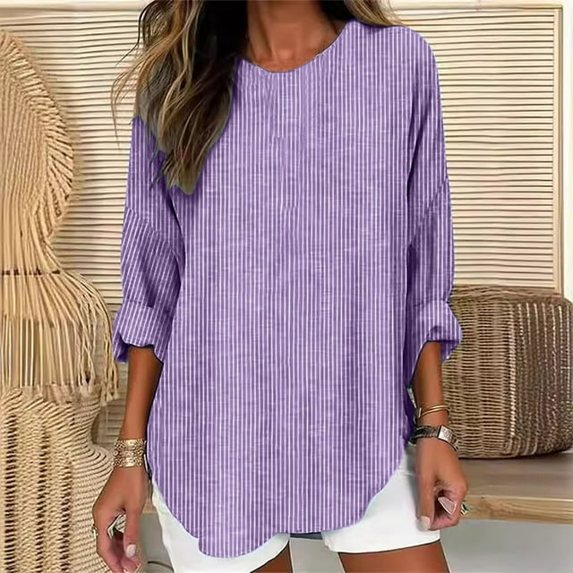 AherBiu Chemises Surdimensionnées pour Femmes Col Rond Manches Longues Grande Taille Pull Tendance Automne 2025 Tops Décontractés Amples