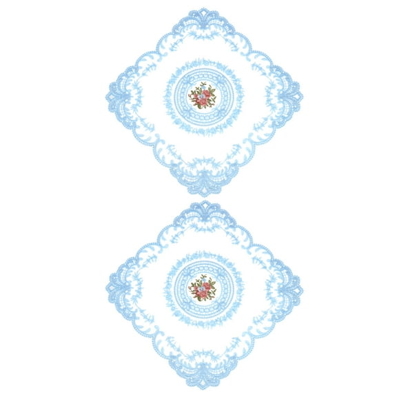 Uxcell 2Pack 12x12-in Retro Lace Placemat Square French Crochet Doilies, Sky Blue