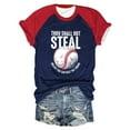 thumbnail image 1 of T-Shirts Femmes avec Slogans T-Shirt de Baseball à Manches Courtes Col Rond Imprimé Lettres Raglan Color Block - Hontri, 1 of 4