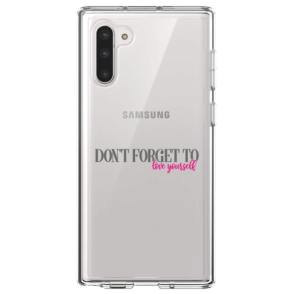 DistinctInk Clear Shockproof Hybrid Case for Samsung Galaxy Note 10 (6.3" Screen) - TPU Bumper Acrylic Back Tempered Glass Screen Protector - Don't Forget to Love Yourself