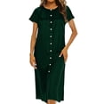 thumbnail image 2 of YHAJDS Women Sleepshirt Pajamas Dress Sleepwear Sleeve Round Neck Button Front Dress, 2 of 5