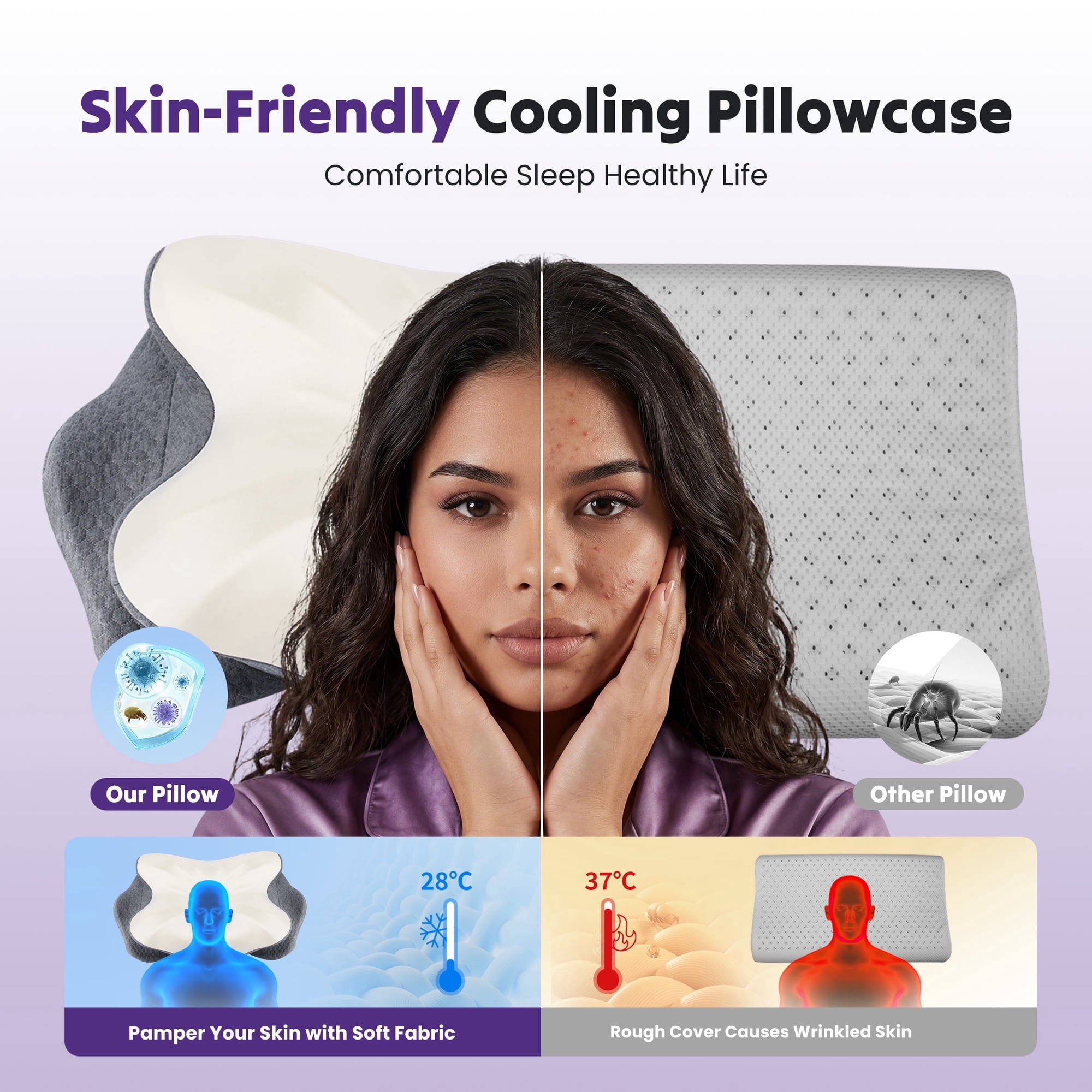 JIOABL Cervical Memory Foam Pillow, Contour Design with 2 Heights, Breathable Cover, Neck Support for Side Back Sleepers, Dark Gray