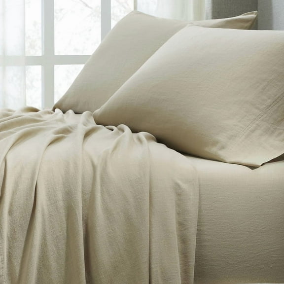 Superior Chloe 100% Cotton Percale Linen Texture Pillowcases, Set of 2, Standard Size, Beige