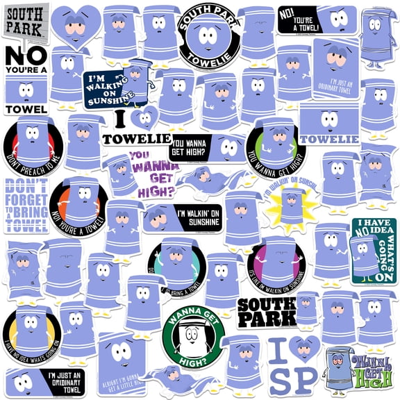 Officially Licensed South Park Towelie 50ct Vinyl Large Deluxe Stickers Variety Pack - Laptop, Water Bottle, Scrapbooking, Skateboard, Indoor/Outdoor