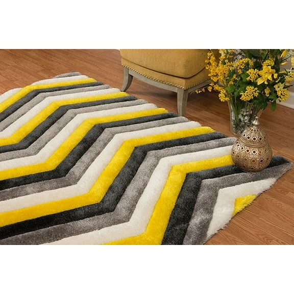 United Weavers Veria Zig Zag Shag Geometric Accent Rug, Yellow, 1'10" X 3'
