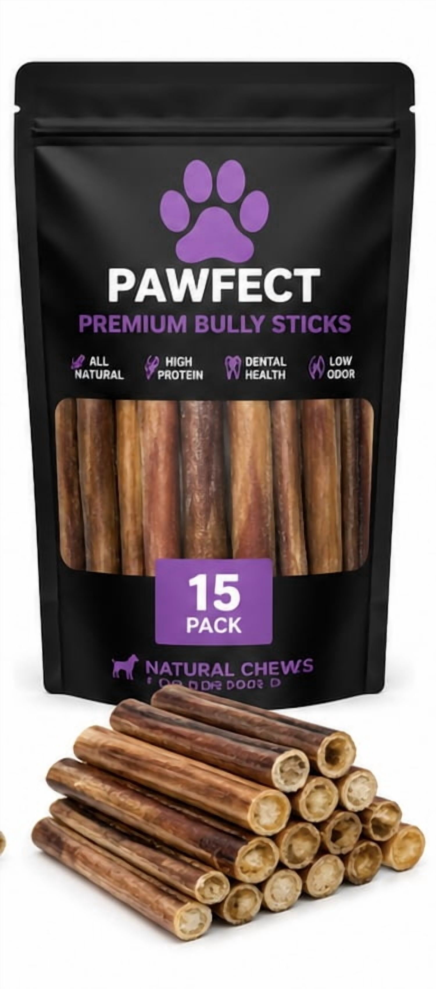 PAWFECT Bed Company and Pet Supply™ 6 Inch Bully Sticks for Dogs | Thick Cut | Single Ingredient Beef | Odor Reduced 6 pack jumbo cut low oder