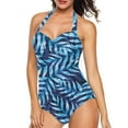 thumbnail image 6 of FKELYI V Neck Swimsuit for Women Gradient Blue Leaves Print Bikini Swimwear Polyetser Monokini Breathable Bathing Suits for Ladies Summer Swimming Surfing, L, 6 of 7