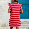 thumbnail image 4 of SYMOID Fashion Womens Knitted Round Neck Short Sleeve Strapless Striped Casual Dress with Ruffle,Red,Size L, 4 of 6