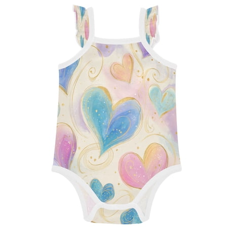 TTYFWHD Infant Toddler Baby Girl Romper Celestial Heart Tapestry Ruffle Sleeveless Cotton Summer One Piece Bodysuit 3-24M