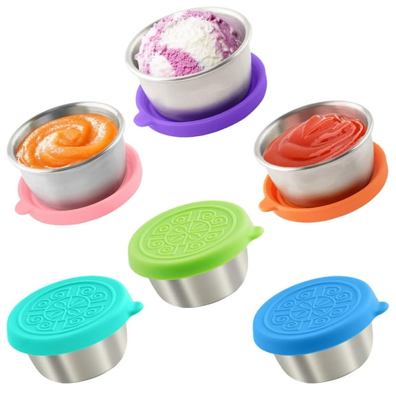 NAISHIER 6 Pcs 1.6 Oz Salad Dressing Container To Go, Condiment Cups Containers with Lids, Stainless steel Reusable Leakproof Dipping Sauce Cups