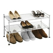 Seville Classics 2-Tier Stackable 9-Pair Metal Mesh Shoe Storage Rack Organizer, Silver Mesh