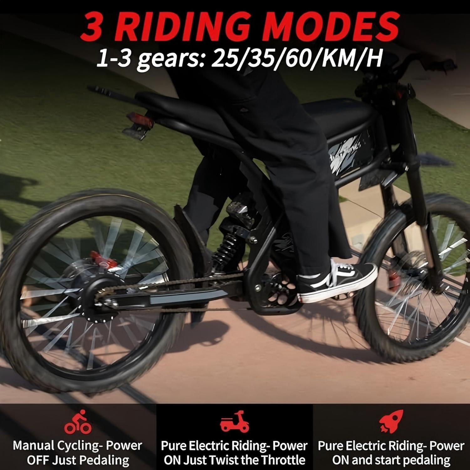 Ridingtimes GT73 Electric Dirt Bike for Adults 2400W Electric Bike with 48V 18.2AH*2 Removable Batteries 37MPH/85Mile Range 25" x2" Motorcycle Tires Dual Hydraulic Brakes & Full Suspension UL2849 MTB