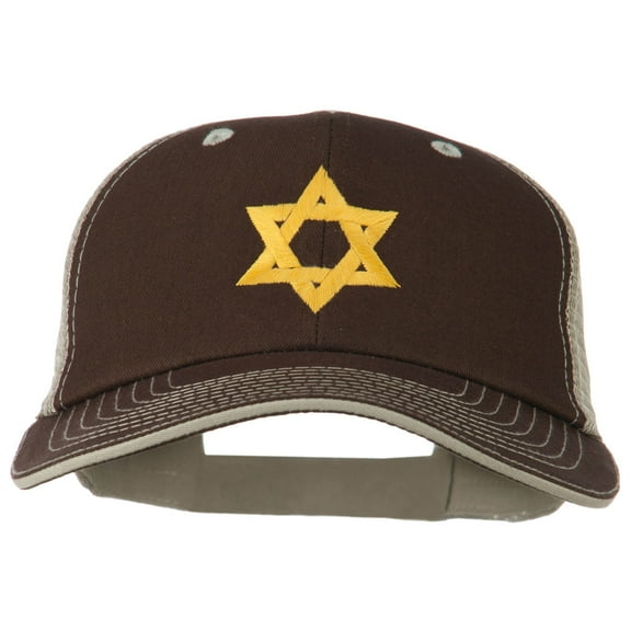 Jewish Star Embroidered Big Size Mesh Cap - Brown Beige XL-3XL