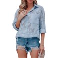 thumbnail image 3 of Sunloudy Camisas elegantes para mujer, blusa de gasa con botones de manga larga de jacquard de color puro Sunloudy  S M L XL XXL, 3 of 7