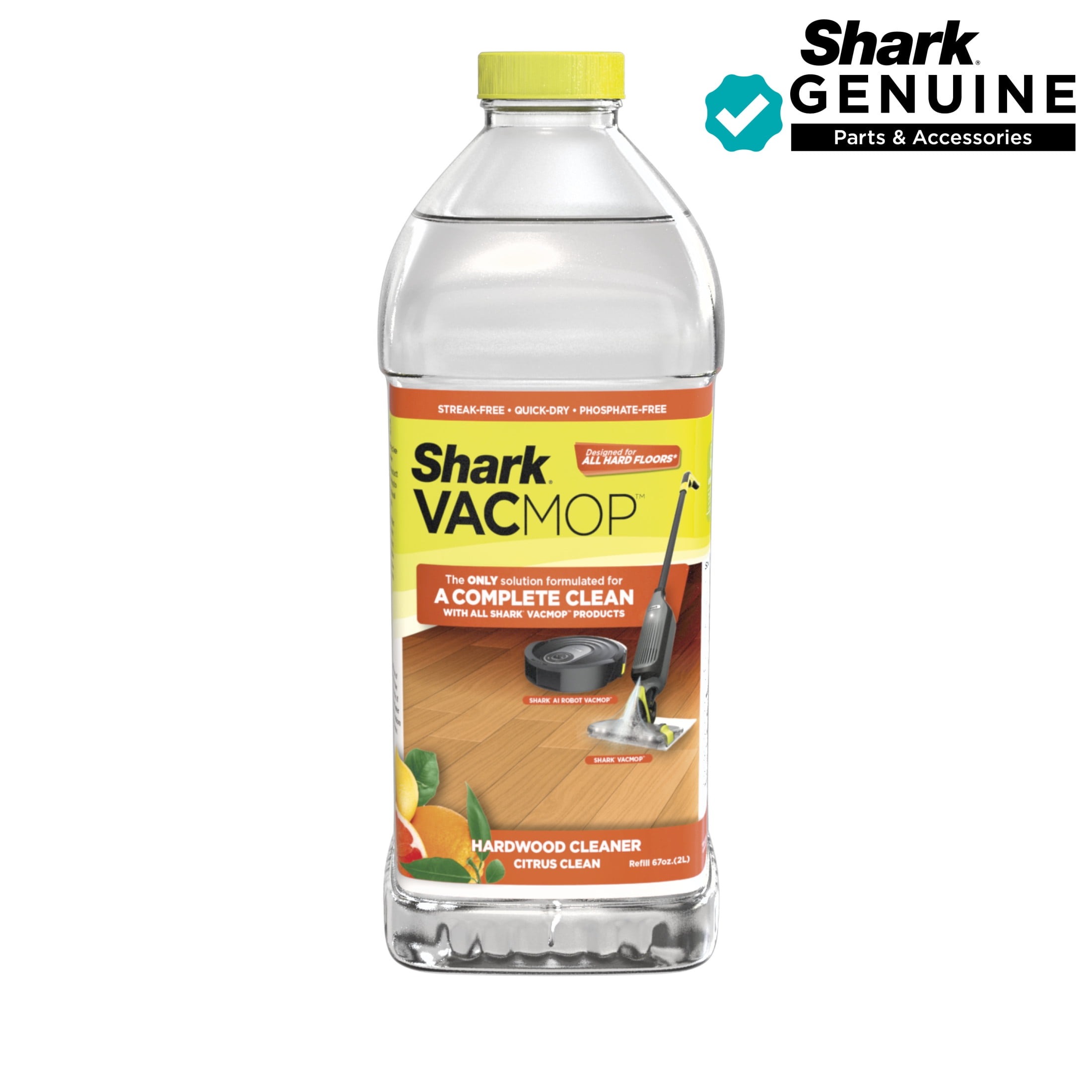 (4 pack) Shark VACMOP Hardwood Cleaner, Citrus Clean, Sealed Hard Floors, Fast Drying, Streak-Free, VCW60, 2L