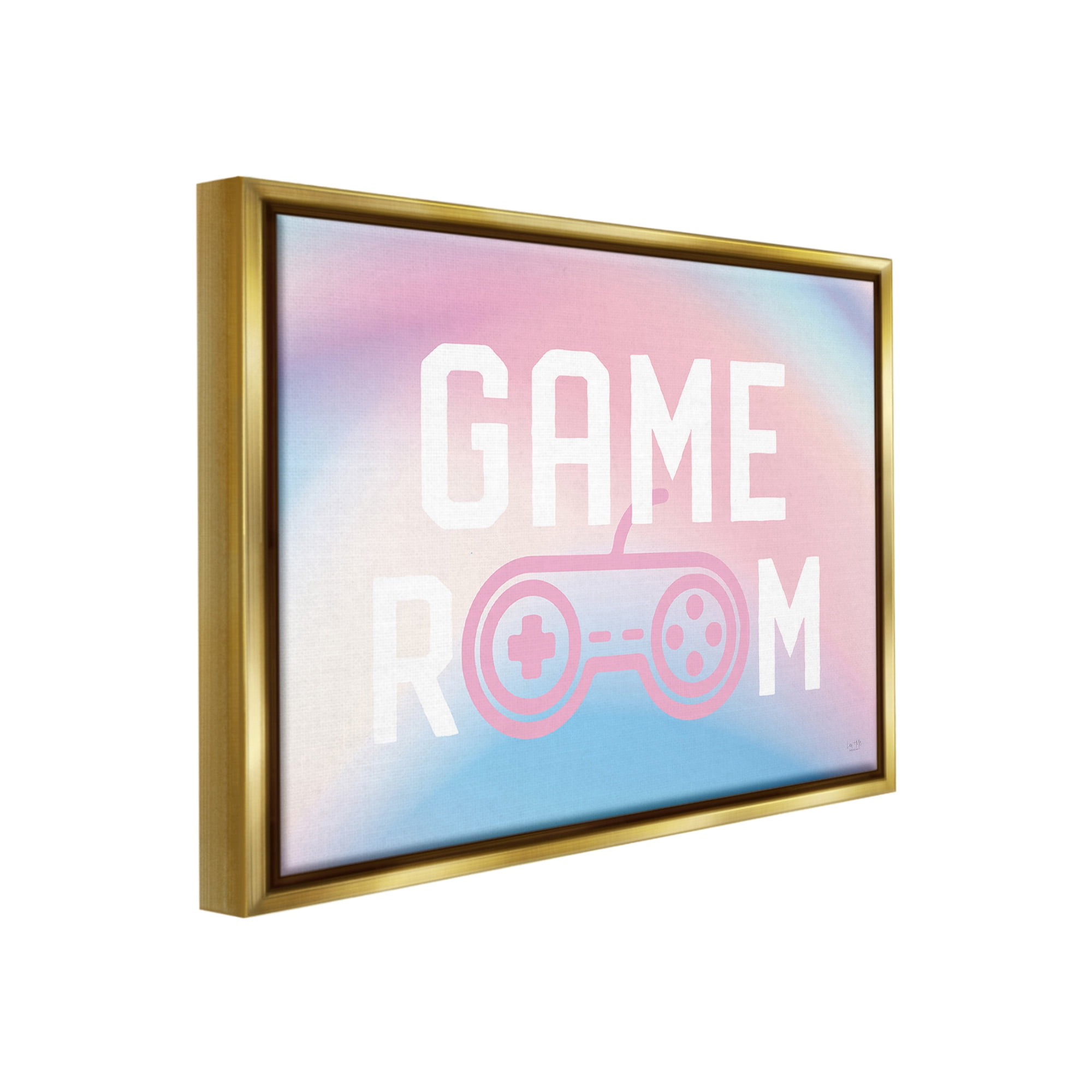 Stupell Industries Pastel Gamer Room Sign Typography Painting Gold Floater Framed Canvas Art Print Wall Art, 31 x 25