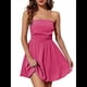 thumbnail image 1 of Vestido Corto de Verano 2025 con Estampado de para Mujer, Informal, Corte A, Sin Tirantes, con Top de Tubo y Fruncido. Rosa Roja L, 1 of 7