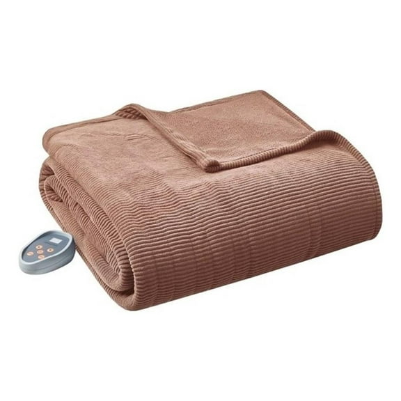 Pemberly Row Electric Micro Fleece Heated Blanket in Brown King