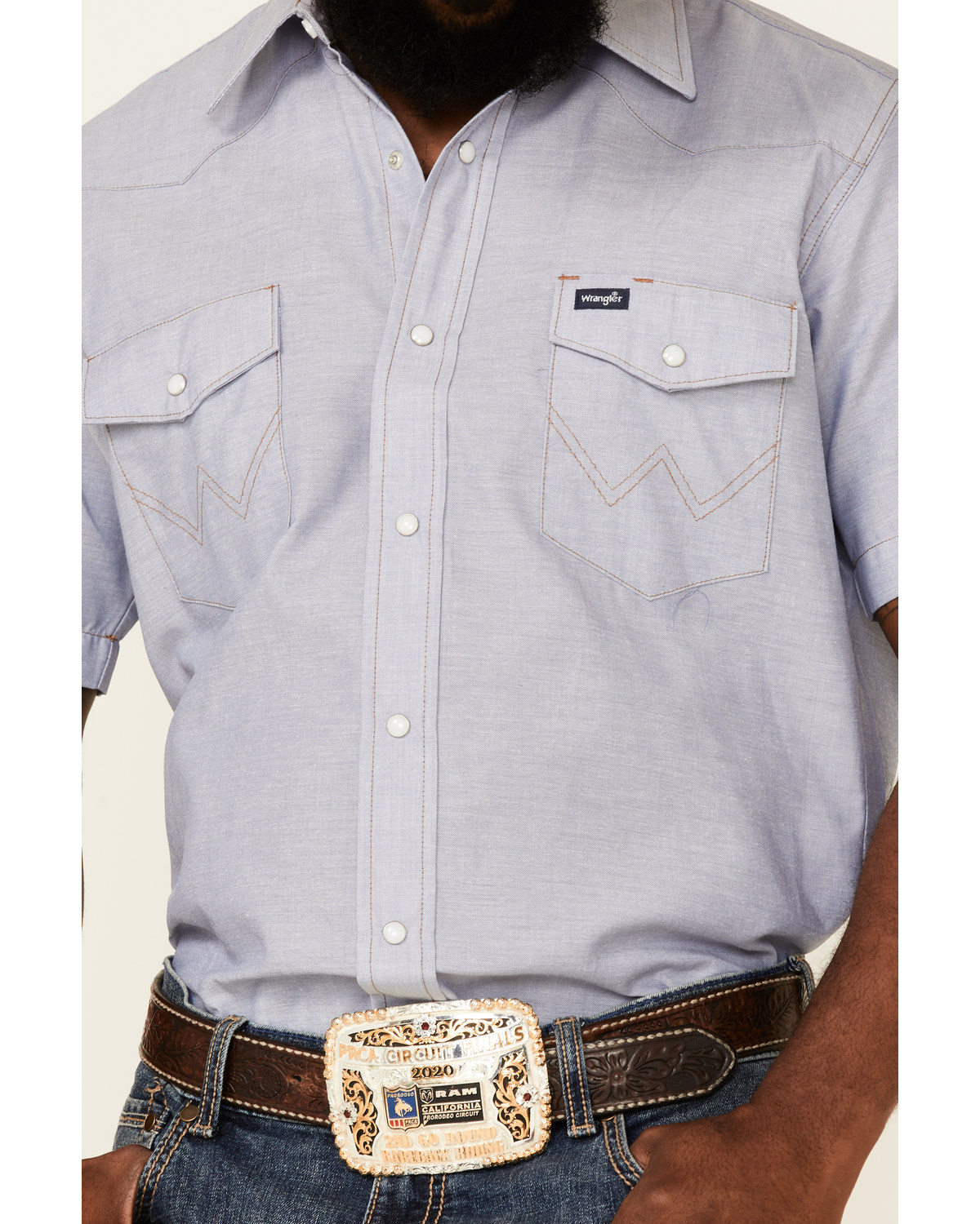 Wrangler Chambray Short Sleeve Work - Mens Shirt  - 1070131Mw - image 3 of 4