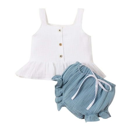 

DxhmoneyHX Toddler Baby Girl Sleeveless Tank Top Shorts Set Summer Outfits Casual Cotton Cute Baby Clothes for Infant Girl