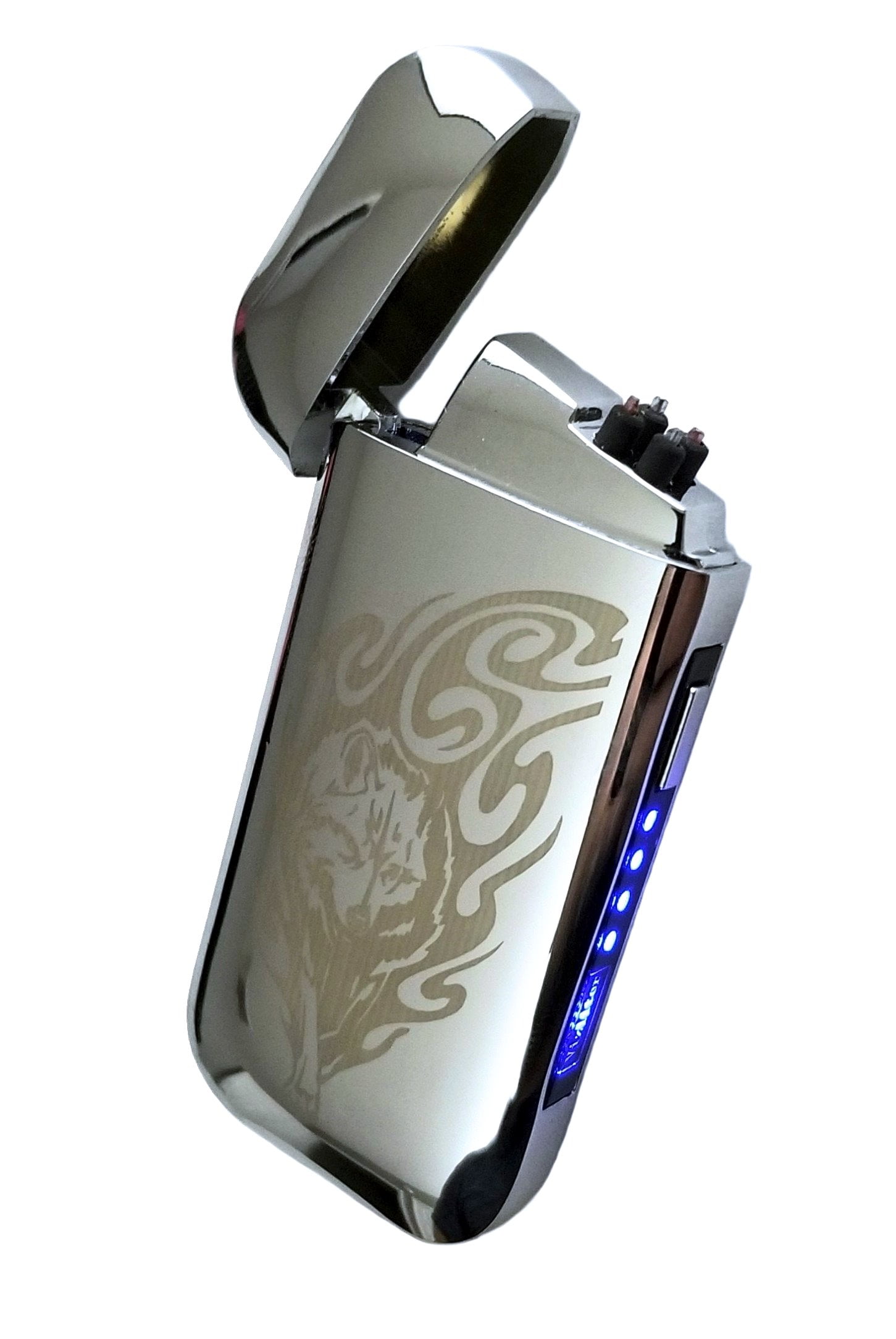 Vizliter Electronic Dual Arc Lighter, Electric Rechargeable, Elegant Design, Tribal Wolf