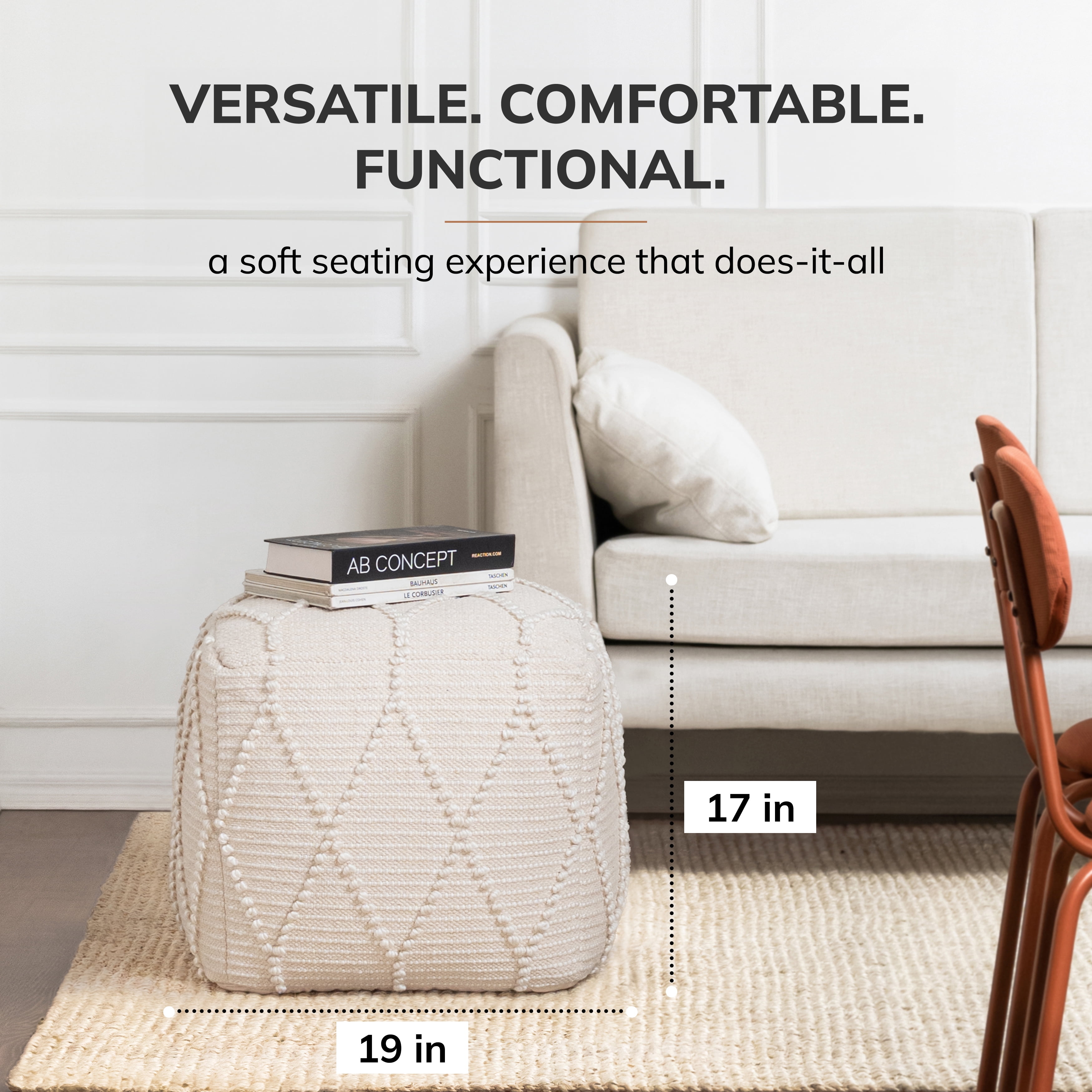 Anji Mountain Pouf Ottoman Foot Rest, Handmade Ottoman Pouf, Comfortable Foot Stool, Decorative Floor Seating for Living Room Decor, Bedroom & Home Décor Accent - Ivory