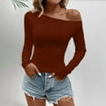 thumbnail image 5 of Womens Tops Off Shoulder Long Sleeve Slim Crop Going Out Sexy Trendy Tops, 5 of 9