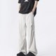 thumbnail image 4 of Pantalones largos para hombre, de color liso, holgados, informales, con bolsillos, funcionales, con cordón, de trabajo, de poliéster., 4 of 7